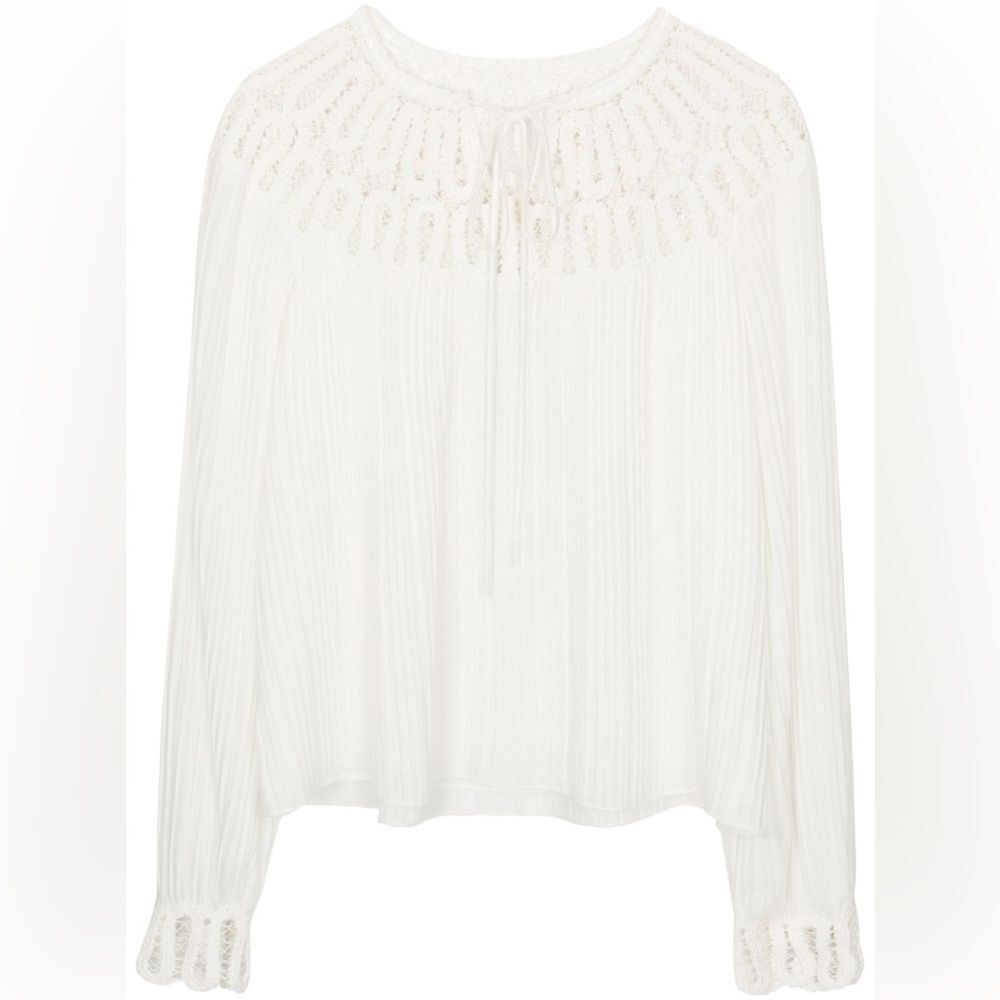 NWT ✨ Jonathan Simkhai Romantic Lace Trim Pleated Blouse Small - Picture 2 of 7